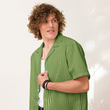 DTI Retro Island Green Stripey Pop Unisex button shirt