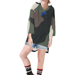 Descendants of the Island Dolphin Camo 9 Blue Women's V-neck Step Hem Tunic Hoodie (Model H25)