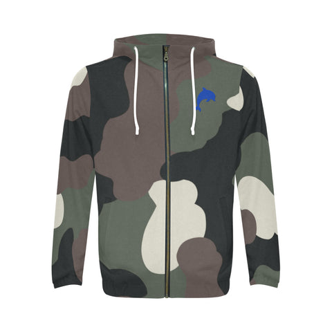 Descendants of the Island Dolphin Camo 9 Blue Men's All Over Print Full Zip Hoodie (Model H14)