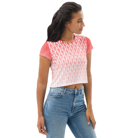 Descendants of the Island Coral and White D Crop Tee