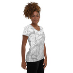 Descendants of the Island JI Map B+W Women's Athletic T-shirt