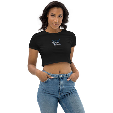 Descendants of the Island Blue Crab Embroidered Organic Crop Top